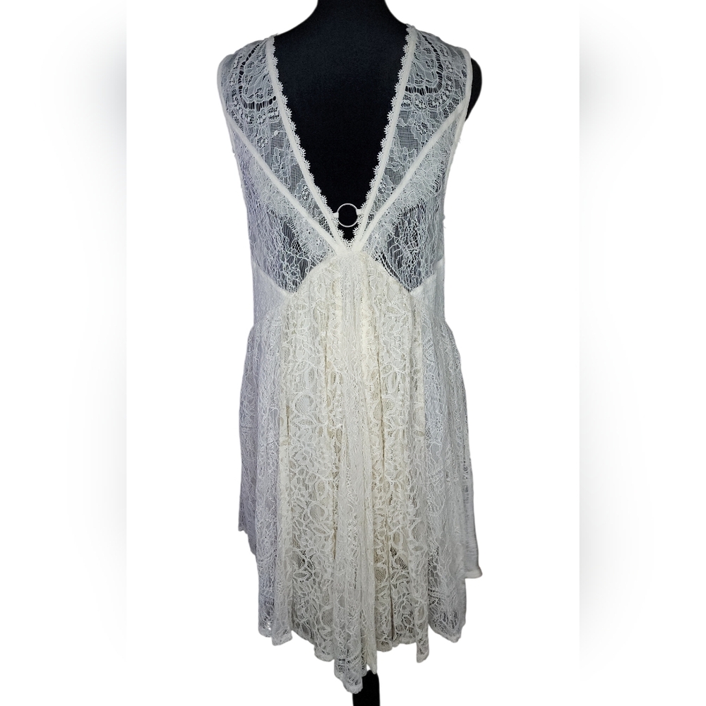 NWT Free People 'Don't You Dare' ~ Ivory Lace Illusion Dress, Womens Medium - Picture 6 of 8